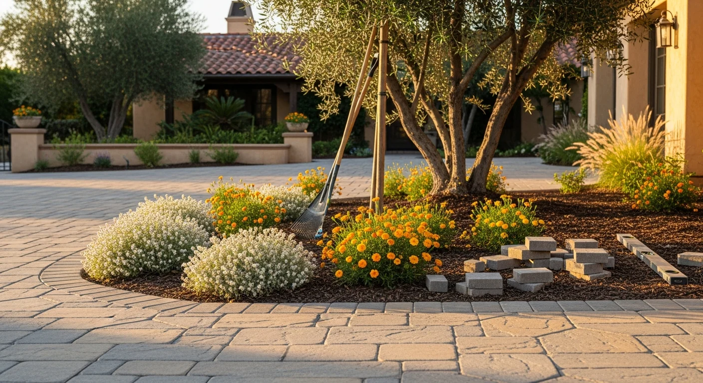 Professional landscape contractor installing pavers and retaining walls in San Diego backyard